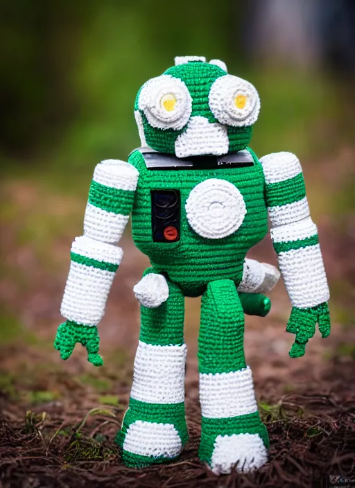 Prompt: a crochet mecha, with a missile launcher, realistic, no cropping, full body, Sigma 50 mm f/1.4