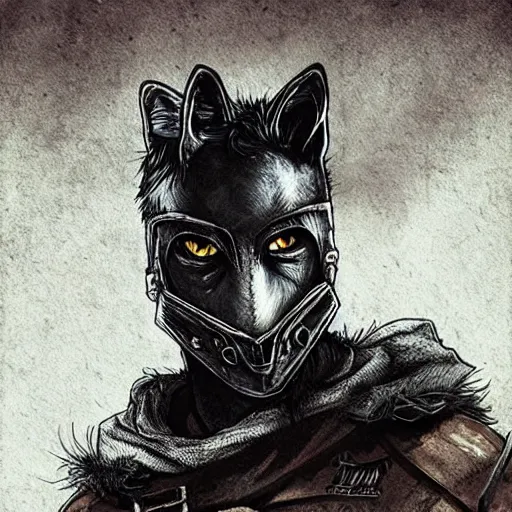 Prompt: A fox dressed like in Mad Max in the style of a DnD character portrait, concept art