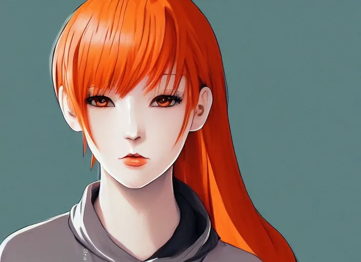 Prompt: portrait Anime girl with orange hair and freckles, cute-fine-face, white-hair pretty face, realistic shaded Perfect face, fine details. Anime. realistic shaded lighting by (((Ilya Kuvshinov)))