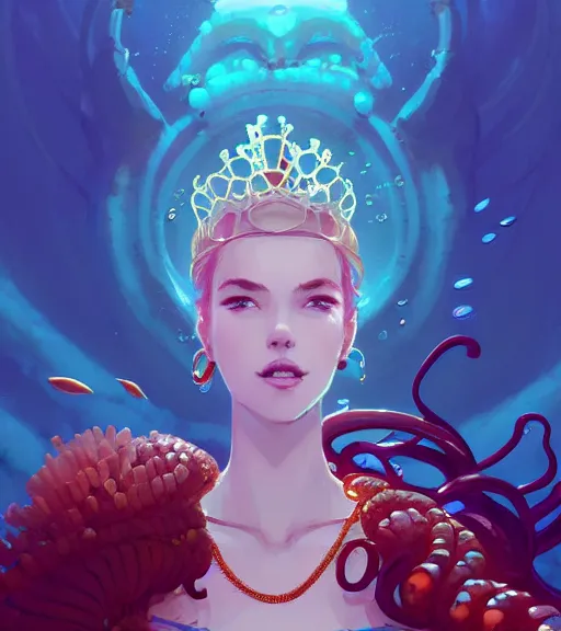 Prompt: portrait of a beautiful queen of the ocean with coral jewelry in complex and shiny dress made by jellyfish, by ross tran and atey ghailan, by greg rutkowski, by greg tocchini, by james gilleard, by joe fenton, by kaethe butcher, dynamic lighting, grunge aesthetic