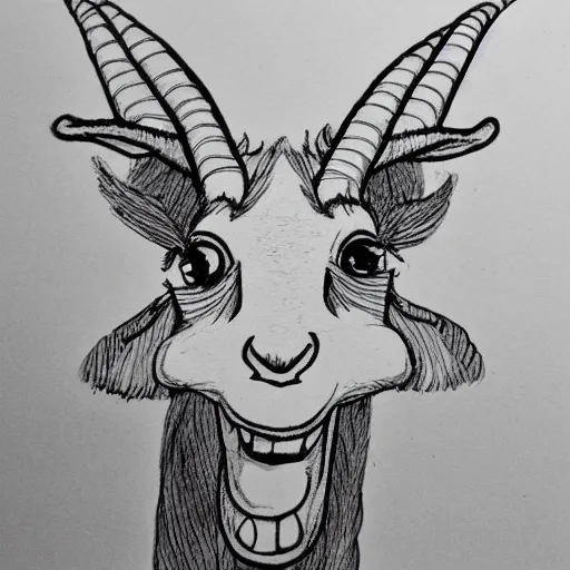Prompt: billy the Disney goat with a whole churro in his mouth, line art