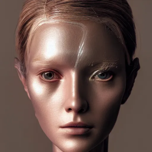Prompt: Portrait of the most advanced female humanoid robot, intricate, headshot, sharp focus, cinematic lighting, octane render, 8k, 4k, hdr, very realistic, highly detailed, photorealistic, artistic photography, chiaroscuro, by David Cronenberg, Raphael, Carvaggio