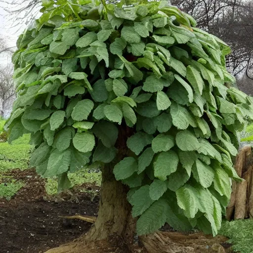 Image similar to a bag of potatoes with a magical tree growing out of it