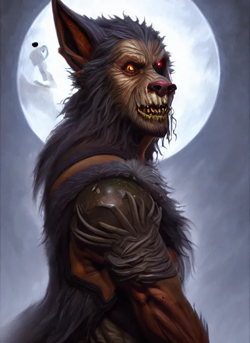 Image similar to a _ fantasy _ style _ portrait _ painting _ of werewolf, dnd, wicked, oil _ painting _ unreal _ 5 _ daz. _ rpg _ portrait _ extremely _ detailed _ artgerm _ greg _ rutkowski _ greg