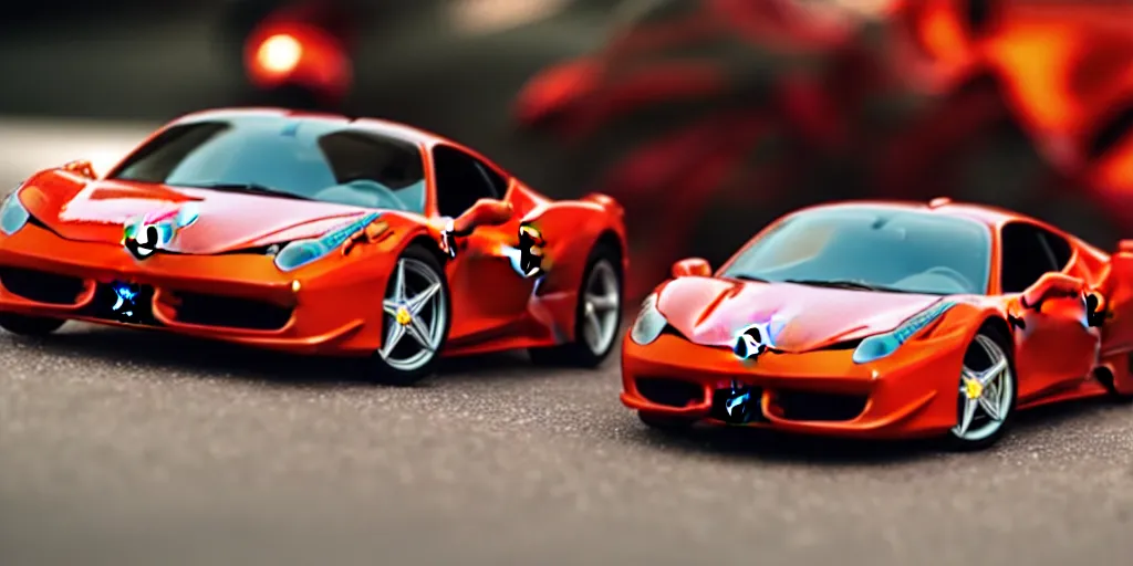 Image similar to Hot Wheels, FERRARI 458, cinematic, HD, 4K, depth of field, bokeh.