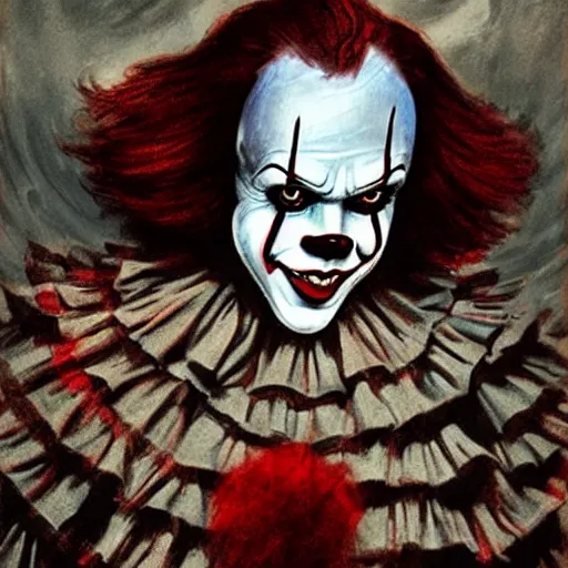 Image similar to portrait of pennywise mixed with batman by abbey edwin austin