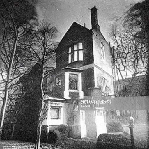 Prompt: poltergeist activity at borley rectory, the most haunted house in england, 1930 photo