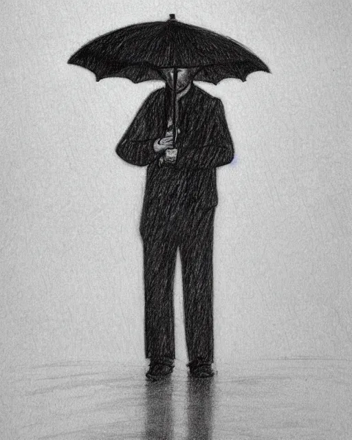 Image similar to a drawn man standing in the rain