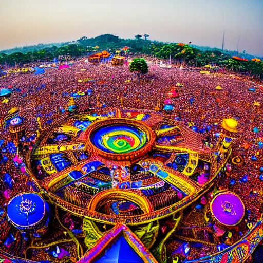 Image similar to a giant goa music festival, millions of people, intricate, highly detailed, centered, zeiss lens, 2 0 mm wideangle, photography