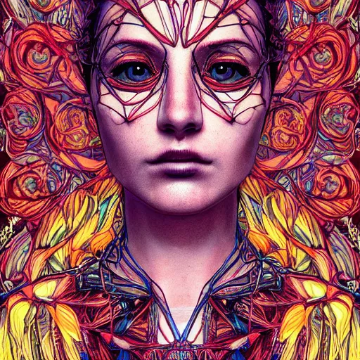 Image similar to the portrait of an incredibly beautiful woman made of onions and cherries, an ultrafine detailed illustration by james jean, final fantasy, intricate linework, bright colors, behance contest winner, vanitas, angular, altermodern, unreal engine 5 highly rendered, global illumination, radiant light, detailed and intricate environment