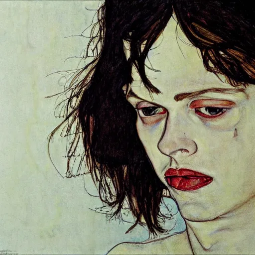 Image similar to mathilda in the professional, artstation, drawing by egon schiele