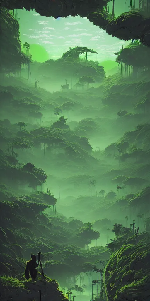 Image similar to the green samurai!!! a highly detailed cinematic oil painting by roger dean and alena aenami, dynamic lighting