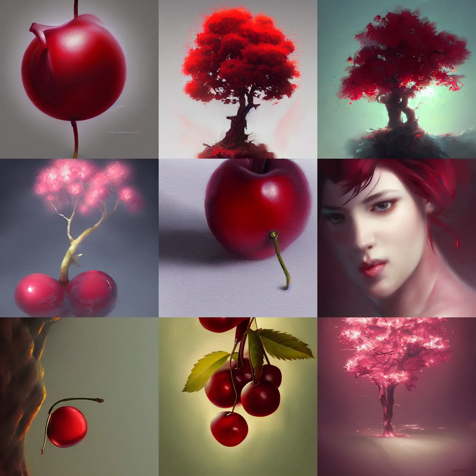 Prompt: beautiful digial painting of a close - up cherry, by greg rutkowski, trending on artstation, volumetric light.