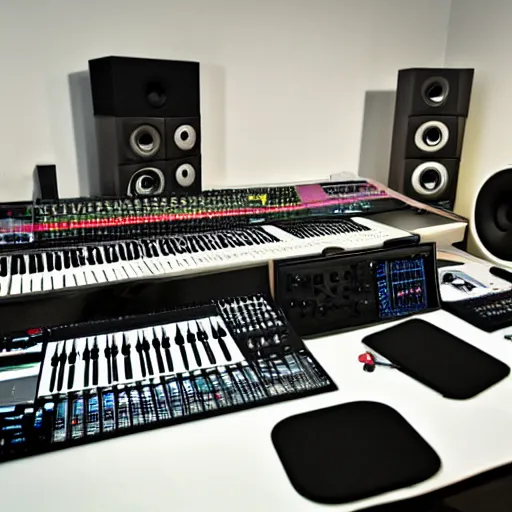 Image similar to music studio full of electronic equipment