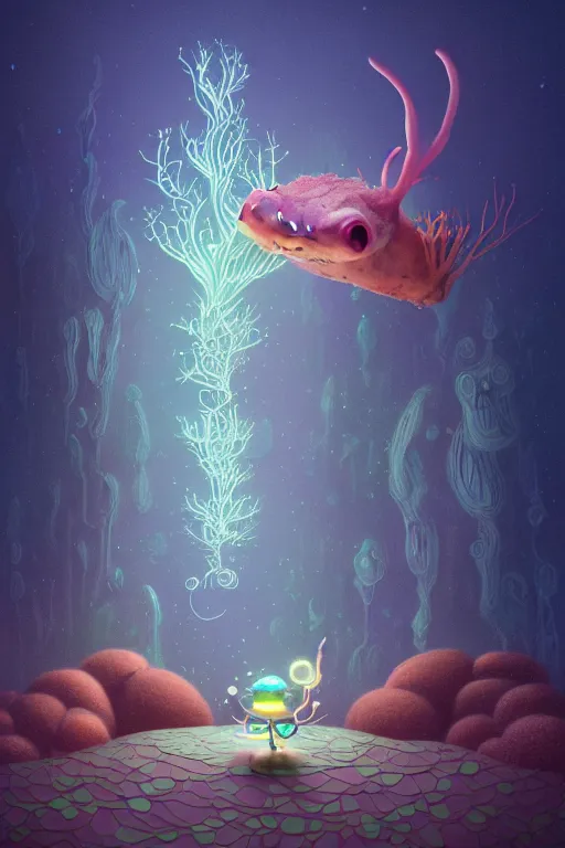 Image similar to ortographic view of Storytime perspective Bioluminescent, portrait of axolotl wearing wizard hat, very intricate , trending on artstation , very elegant, in the golden hour by Daniel Merriam, Trending on Artstation, oil on Canvas by Elena Zhurikhina and Goro Fujita and Charlie Bowater, octane render, 4k, 8k, HD by Jen Bartel and Dan Mumford and Satoshi Kon, gouache illustration, vivid colors