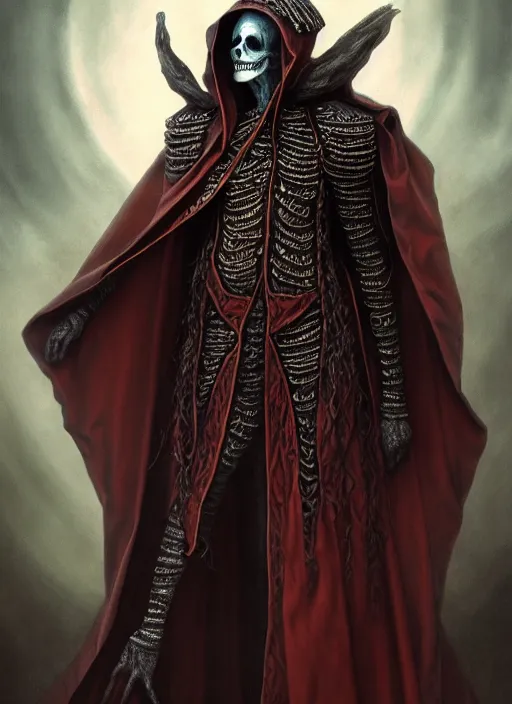 Image similar to fineart illustration of the necromancer wearing a cloak, hyper detailed, crisp