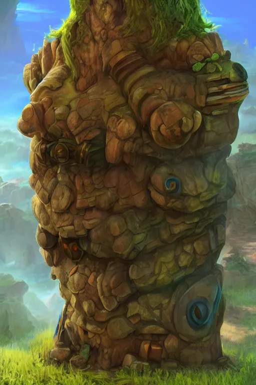 Image similar to zelda fantasy art giant golem troll wood rock greeble gemstone, global illumination ray tracing hdr fanart arstation by sung choi and eric pfeiffer and gabriel garza and casper konefal