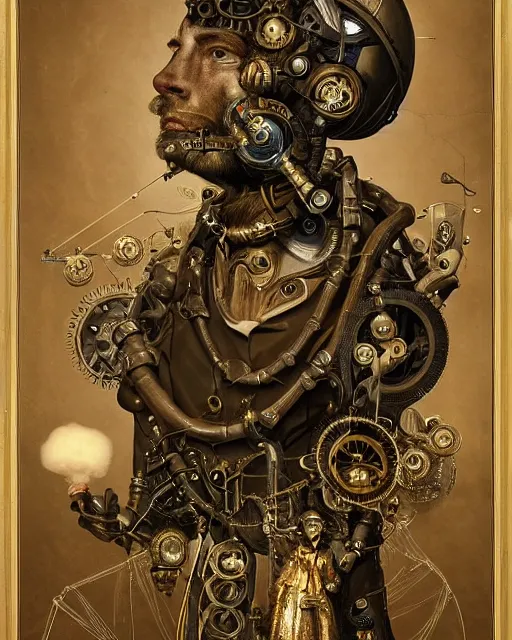 Prompt: epic portrait of victorian man scientist, steampunk, highly detailed, intricate details, symmetry, golden ratio, illustration, realistic, 8 k, sharp focus, very sharp details, by giger and stalenhag