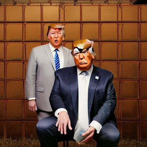 Image similar to TV show still of donald trump and alex jones together jail photograph, sitcom, natural light, sharp, detailed face, magazine, press, photo, Steve McCurry, David Lazar, Canon, Nikon, focus