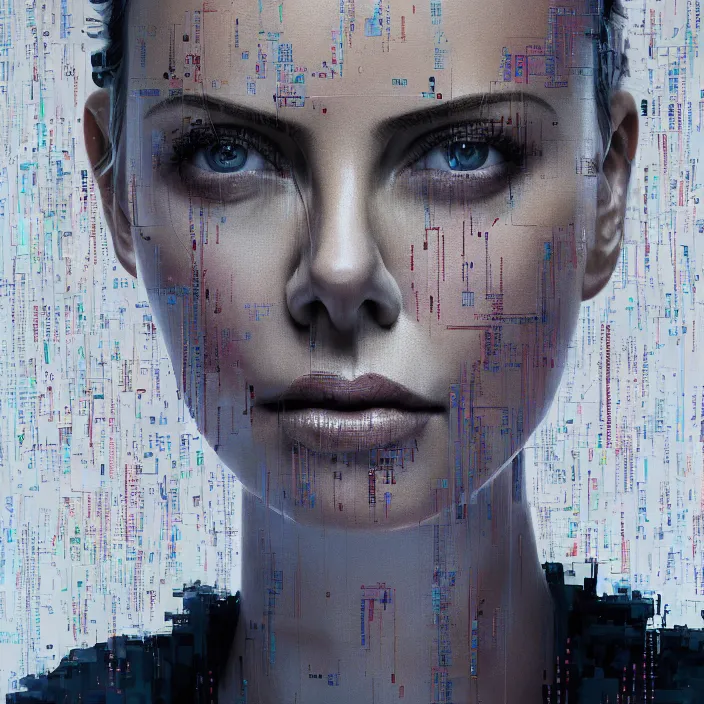 Image similar to portrait of charlize theron as a nurse. intricate abstract. intricate artwork. by tooth wu, wlop, beeple, dan mumford. octane render, trending on artstation, greg rutkowski very coherent symmetrical artwork. cinematic, hyper realism, high detail, octane render, 8 k, iridescent accents