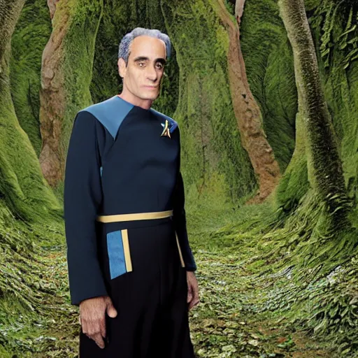 Image similar to a portrait of dr. julian bashir from star trek : deep space 9 with background scenery by juergen teller, iris van herpen