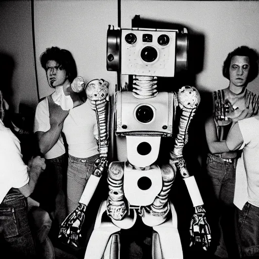 Image similar to robots on the backstage of a punk rock concert by robert mapplethorpe