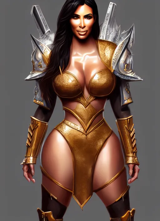 Image similar to kim kardashian as a warrior princess, full body, concept art, rim lighting, stanley lau, detailed, sharp focus, trending on artstation