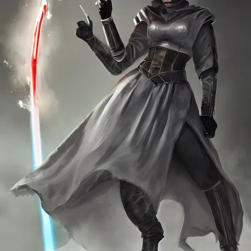 Image similar to Ursula von der Leyen as a sith lord, post-apocalyptic, EU, European Union, Brussels, wlop, artstation