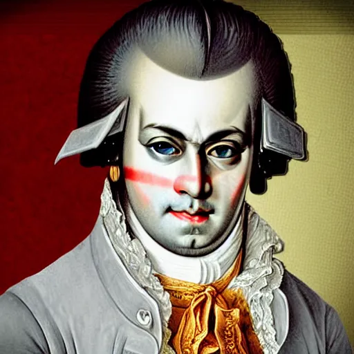 Image similar to Mozart with bloodshot eyes holding a joint digital art