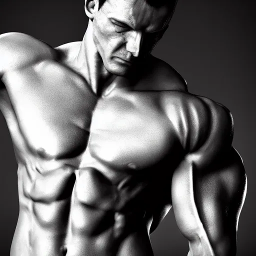 Image similar to extremely muscular ernest khalimov flexing, dslr, award winning, 8 k, octane beautifully detailed render, grayscale, cinematic lighting, detailed photo, masterpiece, volumetric lighting, ultra realistic, highly detailed, high quality, lossless, photorealistic, sharp focus, hd