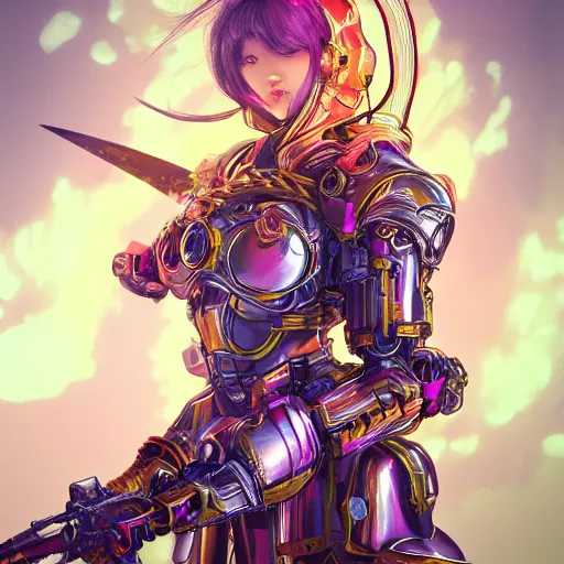 Image similar to studio portrait of lawful good colorful female holy mecha paladin absurdly beautiful, elegant, young sensual graceful woman, ultrafine hyperrealistic detailed face illustration by kim jung gi, irakli nadar, intricate linework, sharp focus, bright colors, matte, octopath traveler, final fantasy, unreal engine highly rendered, global illumination, radiant light, intricate environment