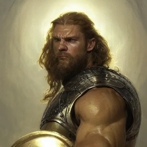 Image similar to handsome portrait of a viking guy bodybuilder posing, radiant light, caustics, war hero, metal gear solid, by gaston bussiere, bayard wu, greg rutkowski, giger, maxim verehin