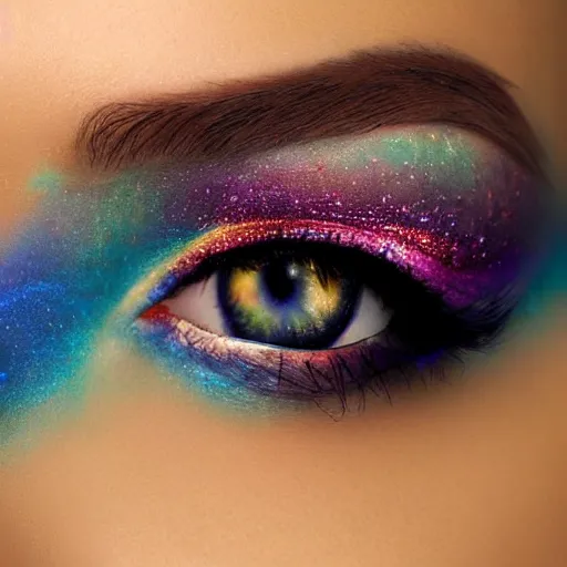 Prompt: Liminal space in outer space, eye makeup