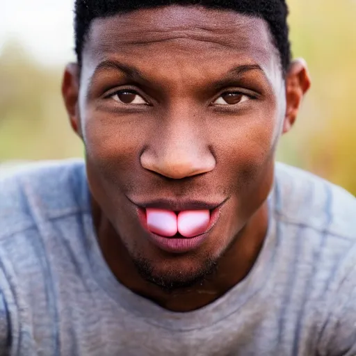 Image similar to black person stretching his bottom lip down showing his teeth