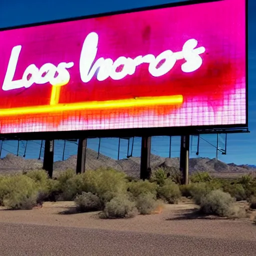 Image similar to a photo of a giant, neon billboard, on the outskirts of las vegas, that says no.