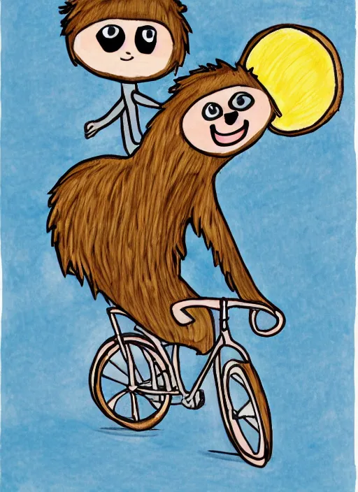 Image similar to drawing of a sloth urban outfitters style riding a bike going to the beach