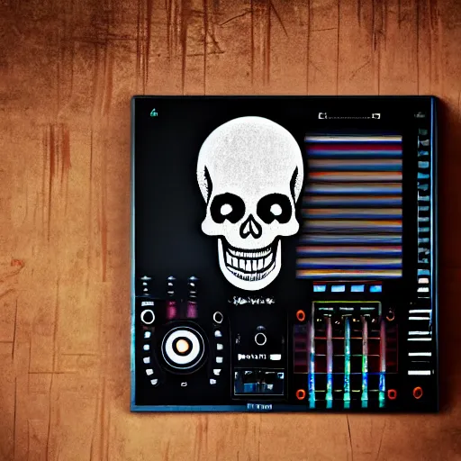 Image similar to a skull on the dj decks