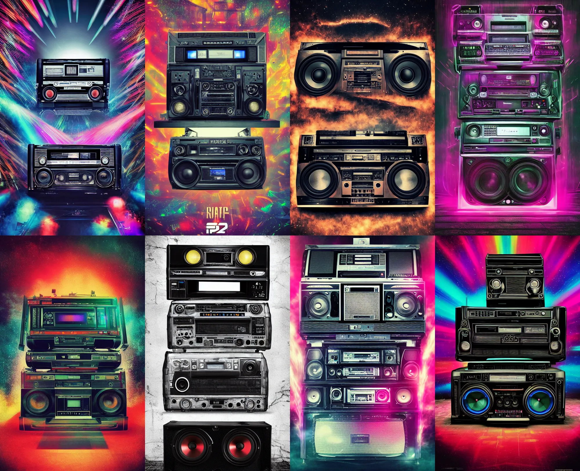 Prompt: big ghetto blaster, many speakers, loud, 2 0 2 0 s, raper artist, dark, night lights, massive, huge, ultra detailed, iconic, epic cover, chromatic color, photo realistic, cinematic, film color, rave poster