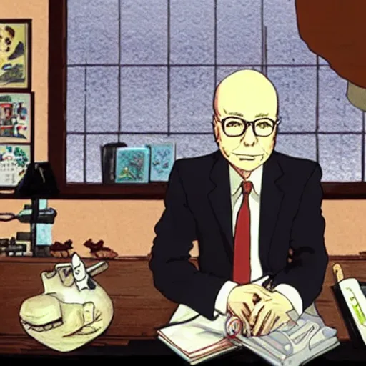 Prompt: “ anime klaus schwab by studio ghibli, very detailed, film still ”