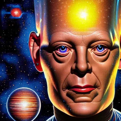 Prompt: uhd photorealistic cosmic kryten floating in space, surrounded by smeg. amazing detail, correct face, symmetrical face, by karol bak and zawadzki, bokeh hyper detailed. intricate details with global lighting.