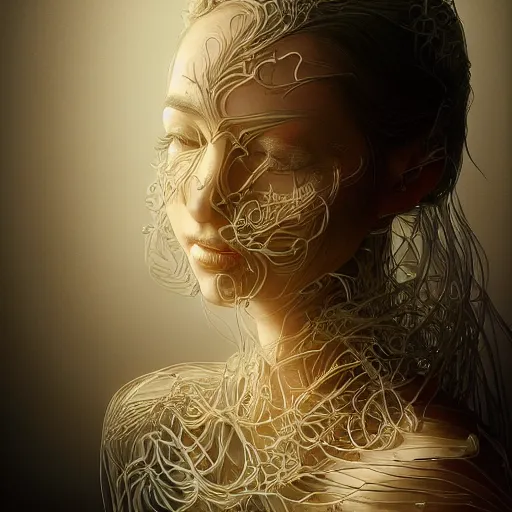 Prompt: the portrait of an incredibly beautiful, graceful, elegant, and sophisticated young woman made of garlic bulbs, an ultrafine detailed illustration by kim jung gi, irakli nadar, intricate linework, bright colors, final fantasy, angular, unreal engine highly rendered, global illumination, radiant light, detailed and intricate environment