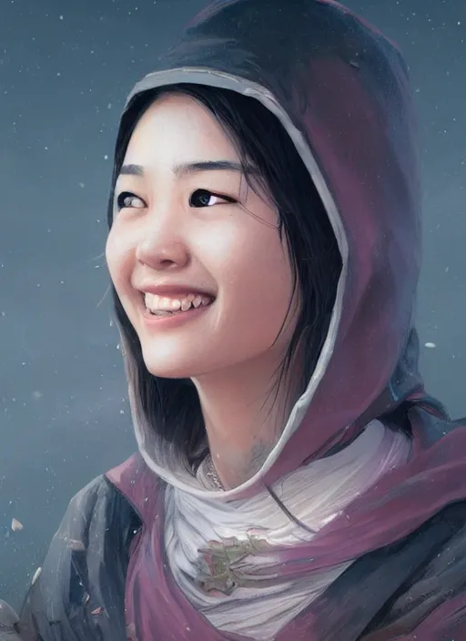 A digital painting of a beautiful chinese girl standing and posi