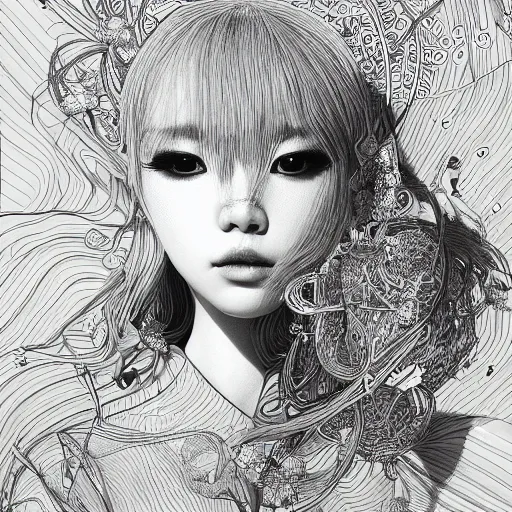 Image similar to the portrait of an absurdly beautiful, graceful, elegant, and sophisticated young kpop girl made of bulbs of garlic, an ultrafine detailed illustration by james jean, intricate linework, bright colors, final fantasy, behance contest winner, vanitas, angular, altermodern, unreal engine 5 highly rendered, global illumination, radiant light, detailed and intricate environment