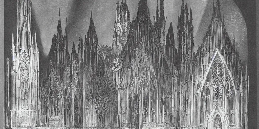 Prompt: gothic architecture by hugh ferriss