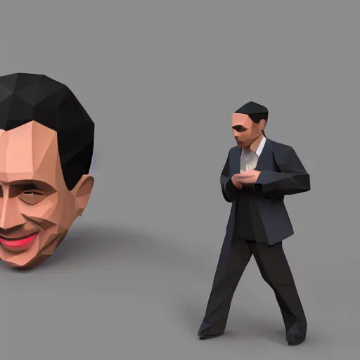 Prompt: a lowpoly version of Seinfeld, raytracing, 3d render, plain background