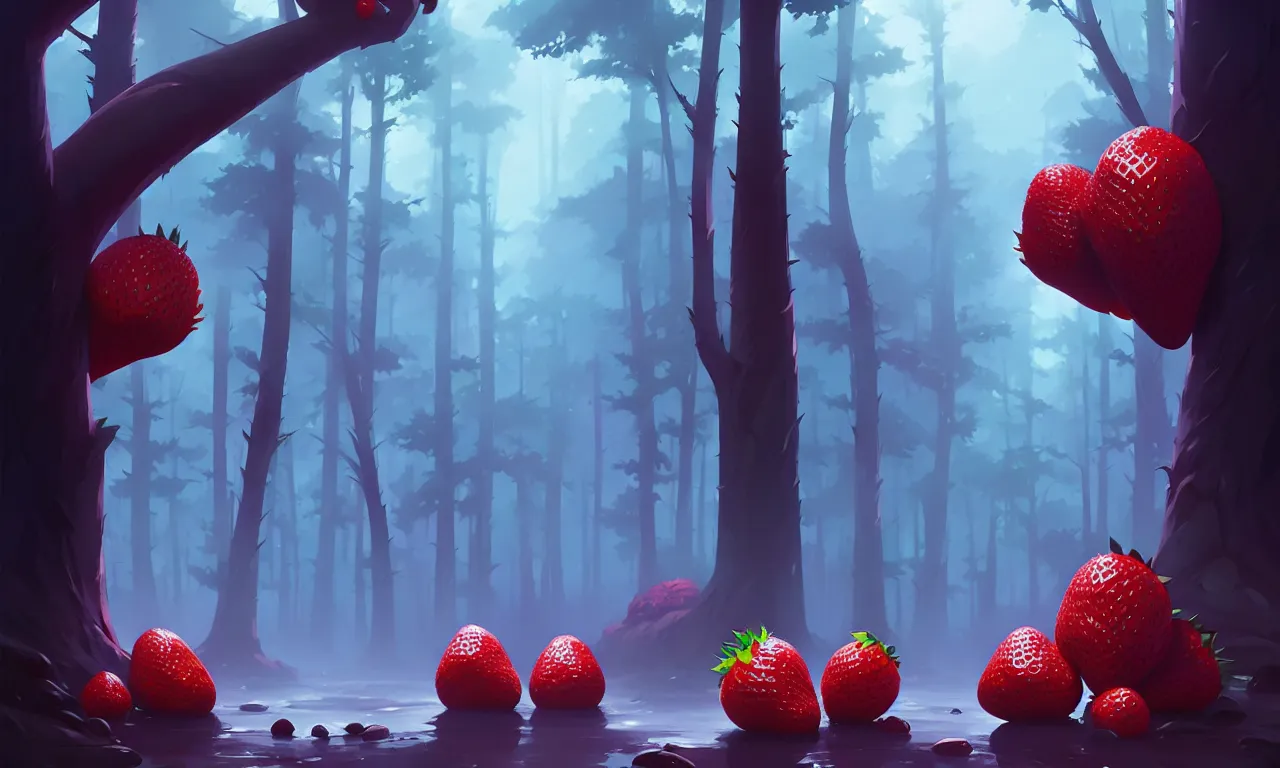 Image similar to Dark forest large strawberries, behance hd by Jesper Ejsing, by RHADS, Makoto Shinkai and Lois van baarle, ilya kuvshinov, rossdraws global illumination