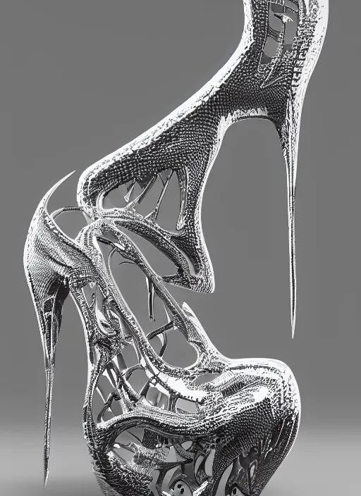 Image similar to beautiful ultra detailed photo of a dragon high heel made out of chrome metal material, artstation