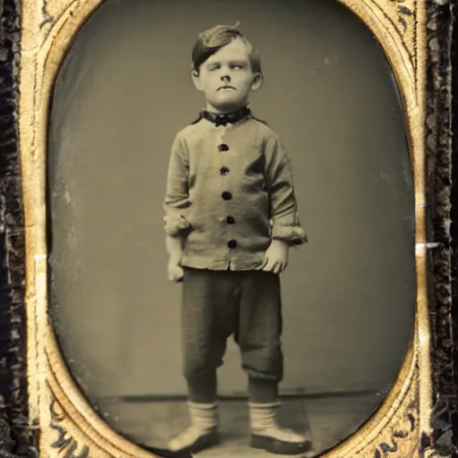 Image similar to tintype photo, boy with arms for legs