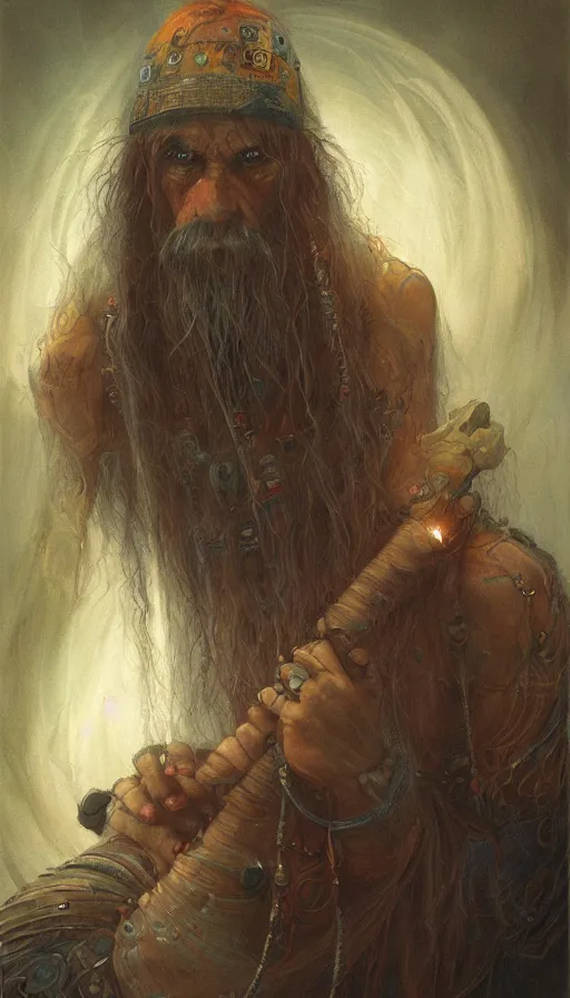 Prompt: portrait of a digital shaman, by john howe