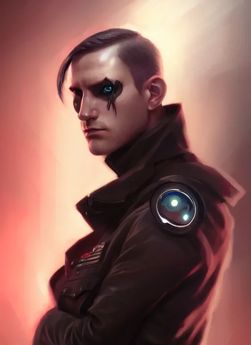 Image similar to « a portrait o cyberpunk hitler, glowing eyes, a digital painting by charlie bowater, featured on cgsociety, fantasy art, behance hd, wiccan, artstation hd »